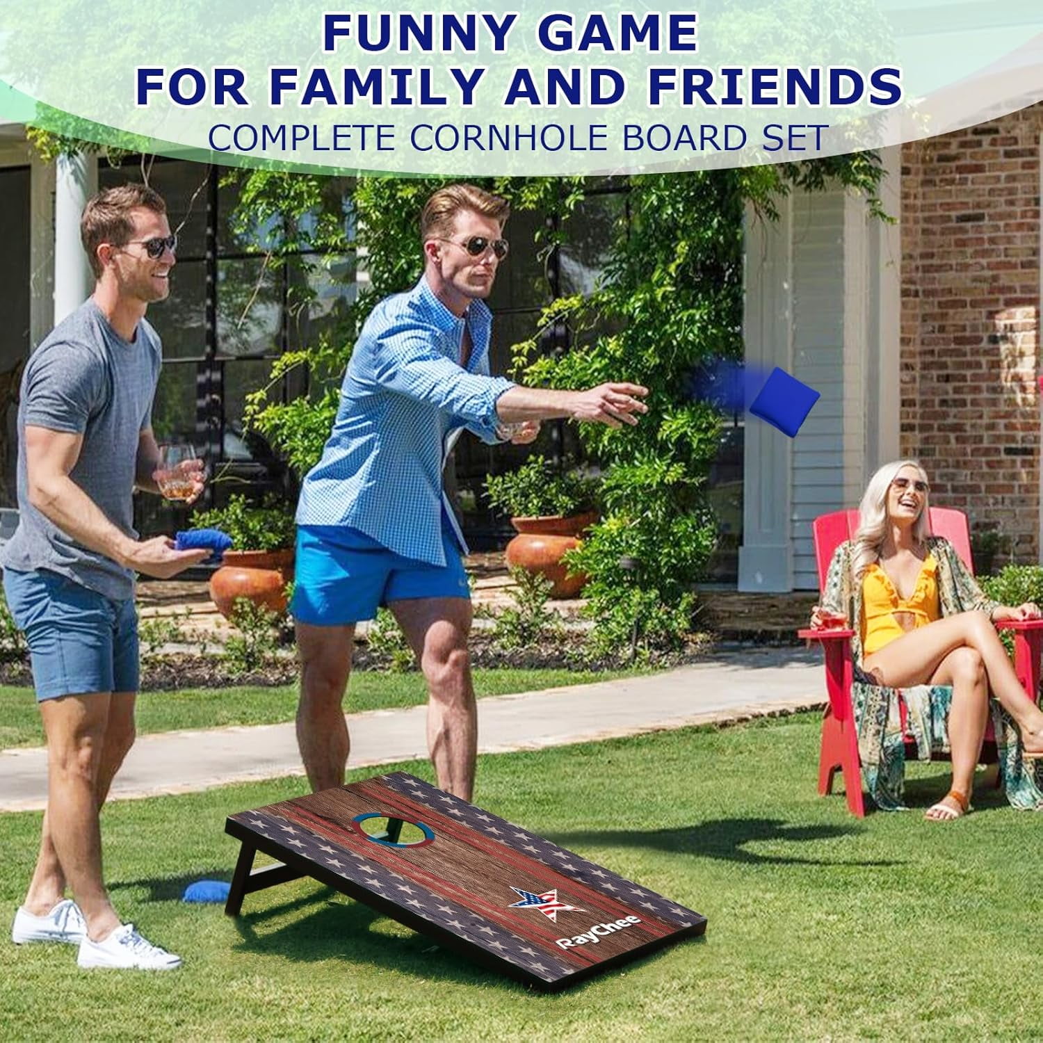 RayChee 3'x 2'Cornhole Board Set, Corn Holes Outdoor Game Cornhole Boards Regulation Size 8 Bean Bags Toss for Adults Family Lawn Beach