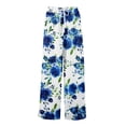 thumbnail image 3 of WTOBBY Women's Summer Boho Floral Print Wide Leg Palazzo Pants Featuring High Waist Elastic Drawstring and Pockets for Comfortable Lightweight Style ,Blue S, 3 of 7
