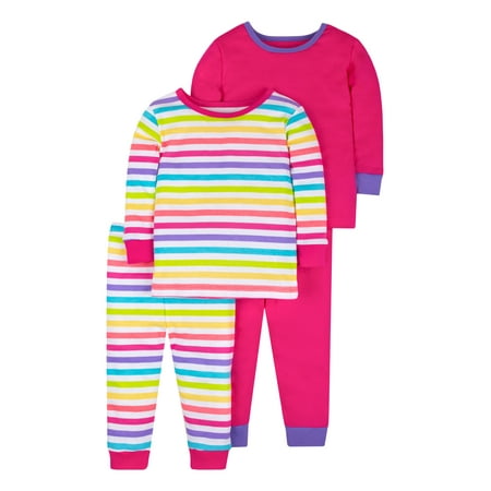 - Pure Organic True Brights Tight Fit Pajamas, Sleepwear, Cotton Set, 4 Pc (Baby Girls & Toddler Girls)