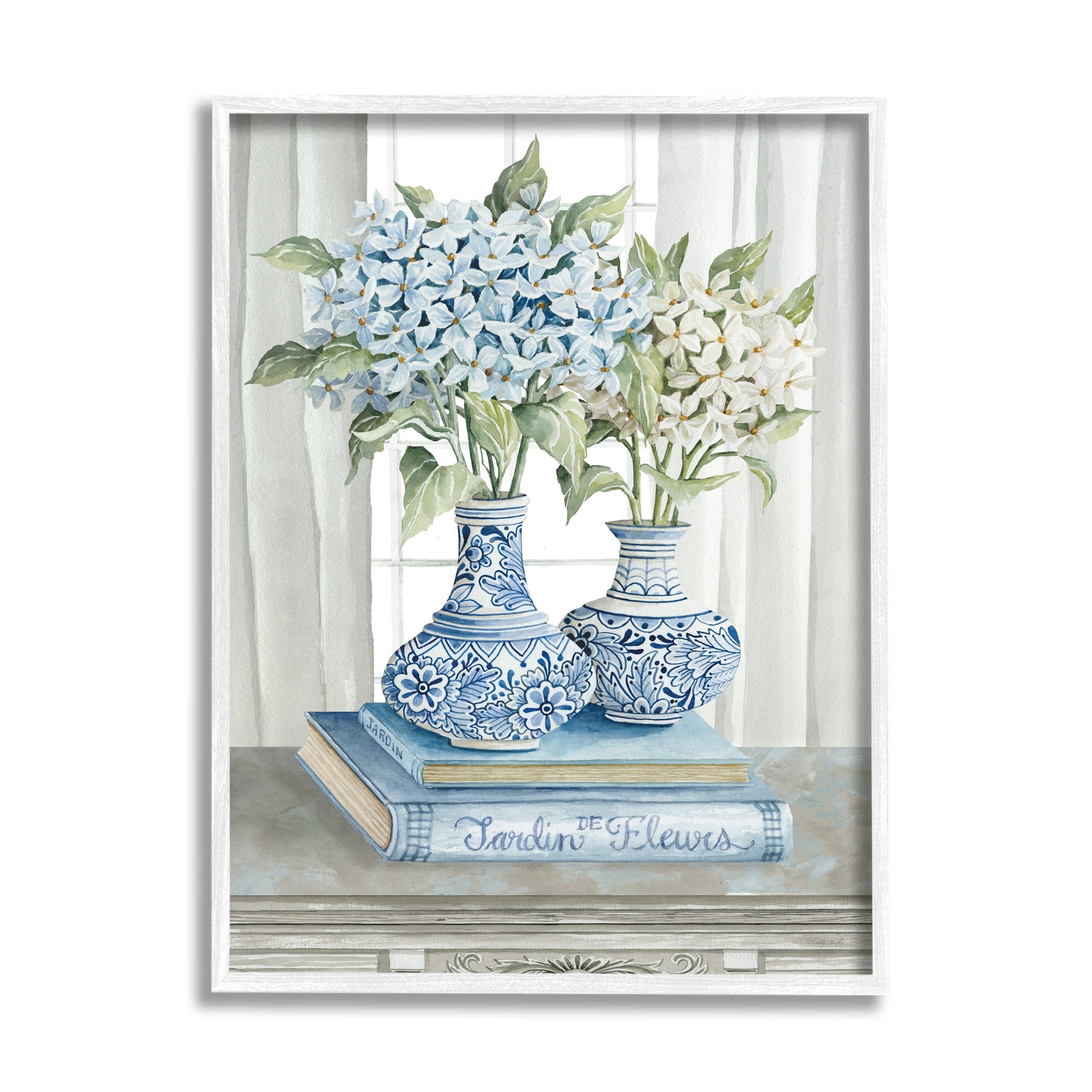 Stupell Industries Traditional Dogwood Floral Bouquets Blue Books Stacked, 16 x 20,Design by Cindy Jacobs
