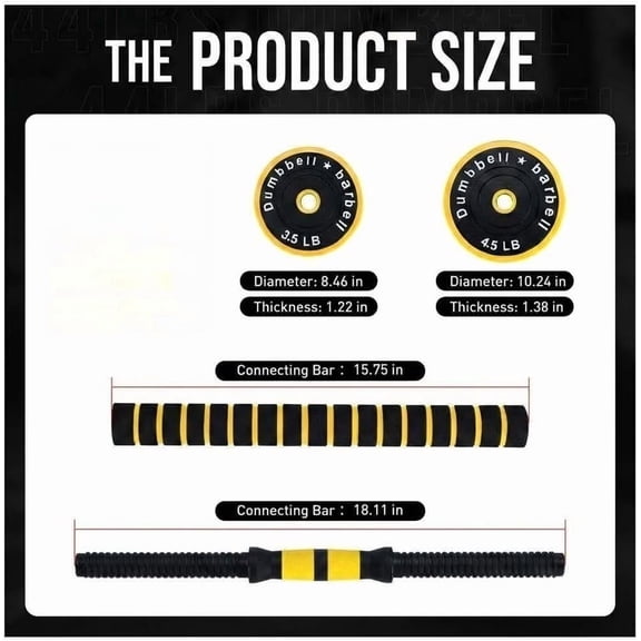 Acekid 2-in-1 Adjustable Dumbbell Set 33 LBS, Multifunctional Free Weight as Barbell, Home Gym, Yellow