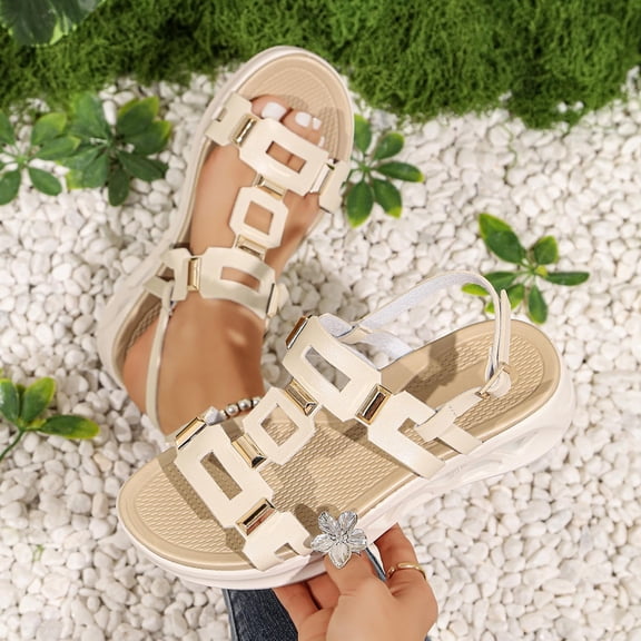 Xdegoge Womens Sandals Casual Summer Open Toe Gladiator Ankle Strap Sandals Geometric Cutout Flexible Sporty Flatform Walking Shoes