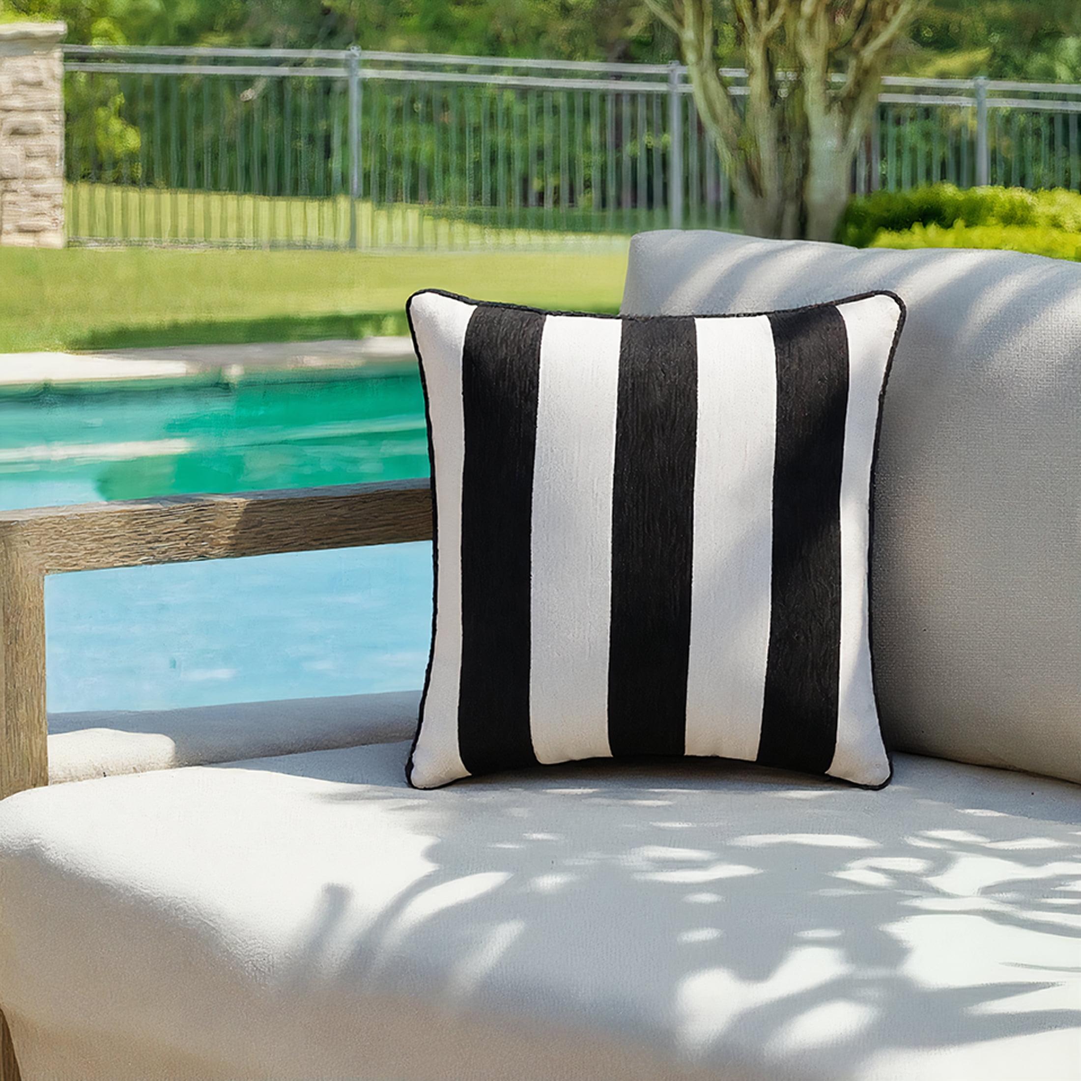 Better Homes & Gardens 18" x 18" Cabana Black & White Outdoor Pillow