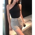 thumbnail image 1 of VISgogo, blusas cortas para mujer, Color sólido, irregular, un hombro, de punto, ombligo, ajustadas, versátiles, de punto VISgogo moda, 1 of 2