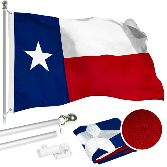 G128 - 6 Feet Tangle Free Spinning Flagpole (Silver) Texas Flag Brass Grommets Spun Polyester 3x5 ft (Flag Included) Aluminum Flag Pole