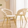 thumbnail image 2 of Juego de 2 Sillas de comedor de terciopelo de cadena de bola de silla de burbuja hinchada amarilla con piernas de oro, sillas modernas tapizadas de acento para el comedor y la cocina, 2 of 5