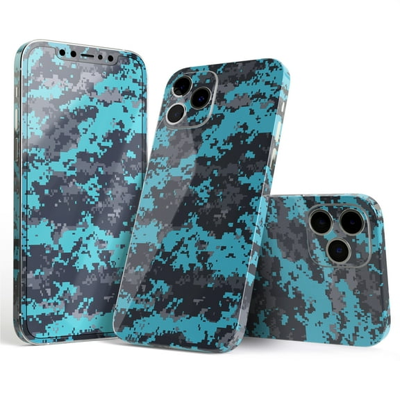 DesignSkinz Bright Turquoise and Gray Digital Camouflage Full-Body Skin Decal Wrap Cover for iPhone 16 Pro