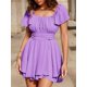 thumbnail image 4 of Elegant Women's Light Blue Jumpsuit - Square Neck, Off-Shoulder Ruffle Sleeves, Pleated Skirted Romper with Elastic Waist Tie, Perfect for Spring/Summer Beach Outings, Leaves Edge, Short Sleeve, 4 of 4