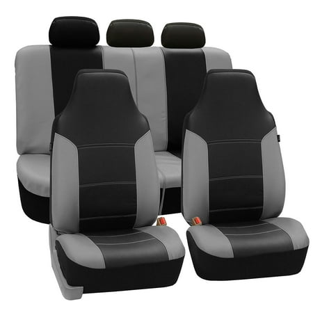 - FH Group Royal PU Leather Full Set Airbag Compatible and Split Bench Car Seat Covers, Gray and Black