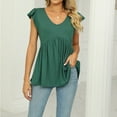 thumbnail image 5 of Kadahis Women T Shirts Loose Casual Short Sleeve V Neck Top Lotus Leaf Sleeves Solid T-Shirt, 5 of 5