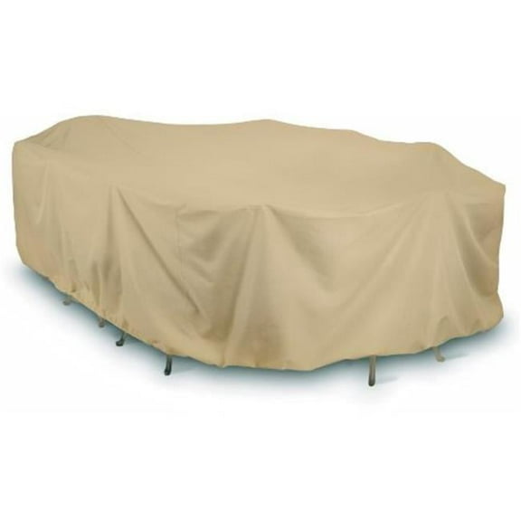 144 in. Oval-Rectangle Table Set Cover - Khaki