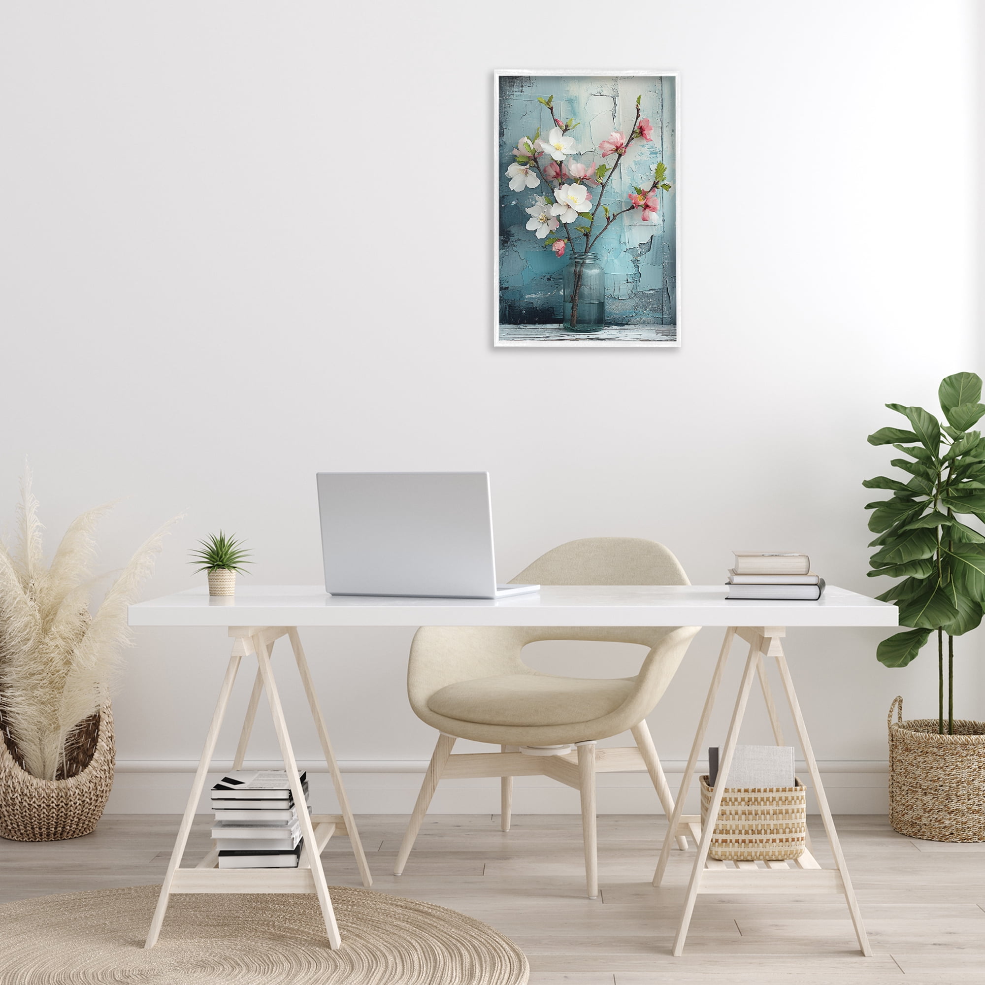 Stupell Industries Distressed Magnolia Vase Botanical & Floral Painting White Framed Art Print Wall Art, 16 x 24