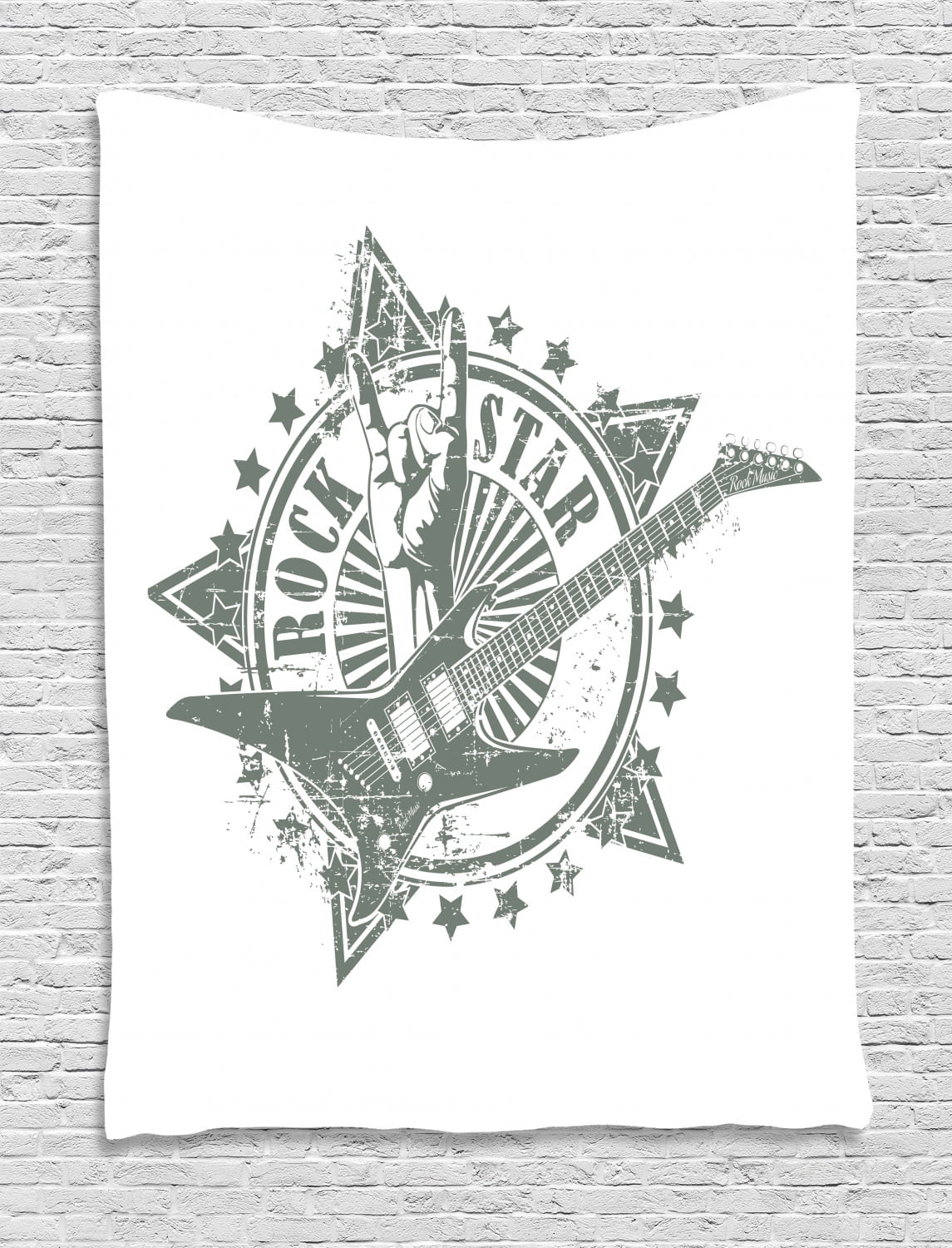 Guitar Tapestry Stars With Rock Sign Monochrome Musical Instrument Design Rockstar Life Singing Wall Hanging For Bedroom Living Room Dorm Decor
