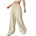 thumbnail image 3 of Women Drawstring Striped Pants Loose Wide Leg Trousers Casual Low Waist Pants Comfy Lounge Pants with Pockets Yellow L, 3 of 9