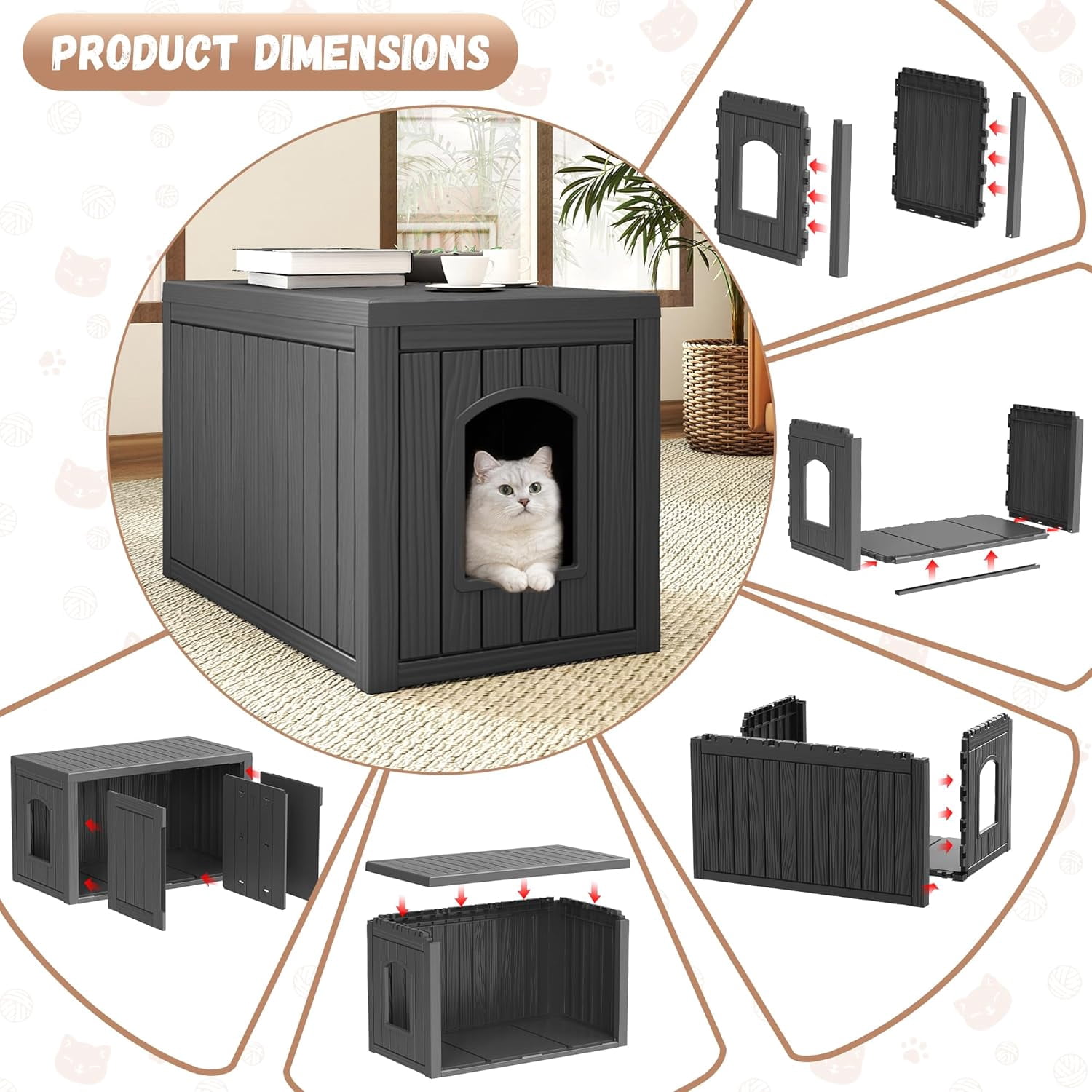 ZUCONKITCH Indoor/Outdoor Enclosed Cat House, Weather-Resistant Pet Shelter with Dual-Entry Design, Secure Cat Retreat for Feral & Household Cats