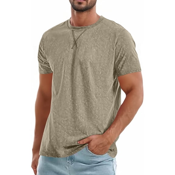 Ceisia Men's Solid Summer Fashion Casual Crewneck Short Sleeve T-Shirt Front Cross Stitch Detail Soft Breathable Lightweight Everyday Top Gifts for Father Multicolor 3X