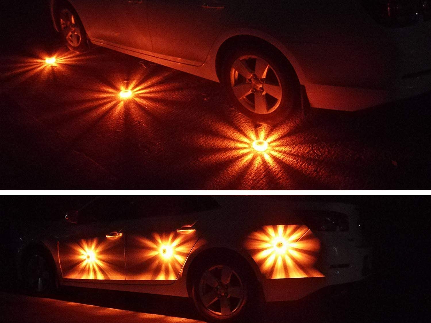 Truck Boats 6 Pack Rechargeable LED Emergency Lights Road Flares for Vehicles Roadside Safety Flashing Warning Light Discs Kit with Charging and Carrying Case 