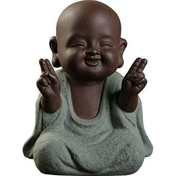 Ceramic Tiny Cute Buddha Statue Monk Figurine Creative Baby Buddha Crafts Adorable Ornaments Classic Delicate Ceramic Arts and Crafts Small (7 x 10 cm) (Green)