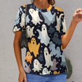thumbnail image 6 of Halloween Ghosts Horror Pumpkin Women's Short Sleeve T-Shirt Crew Neck Casual Summer Trendy Loose Fit Tops, 6 of 6