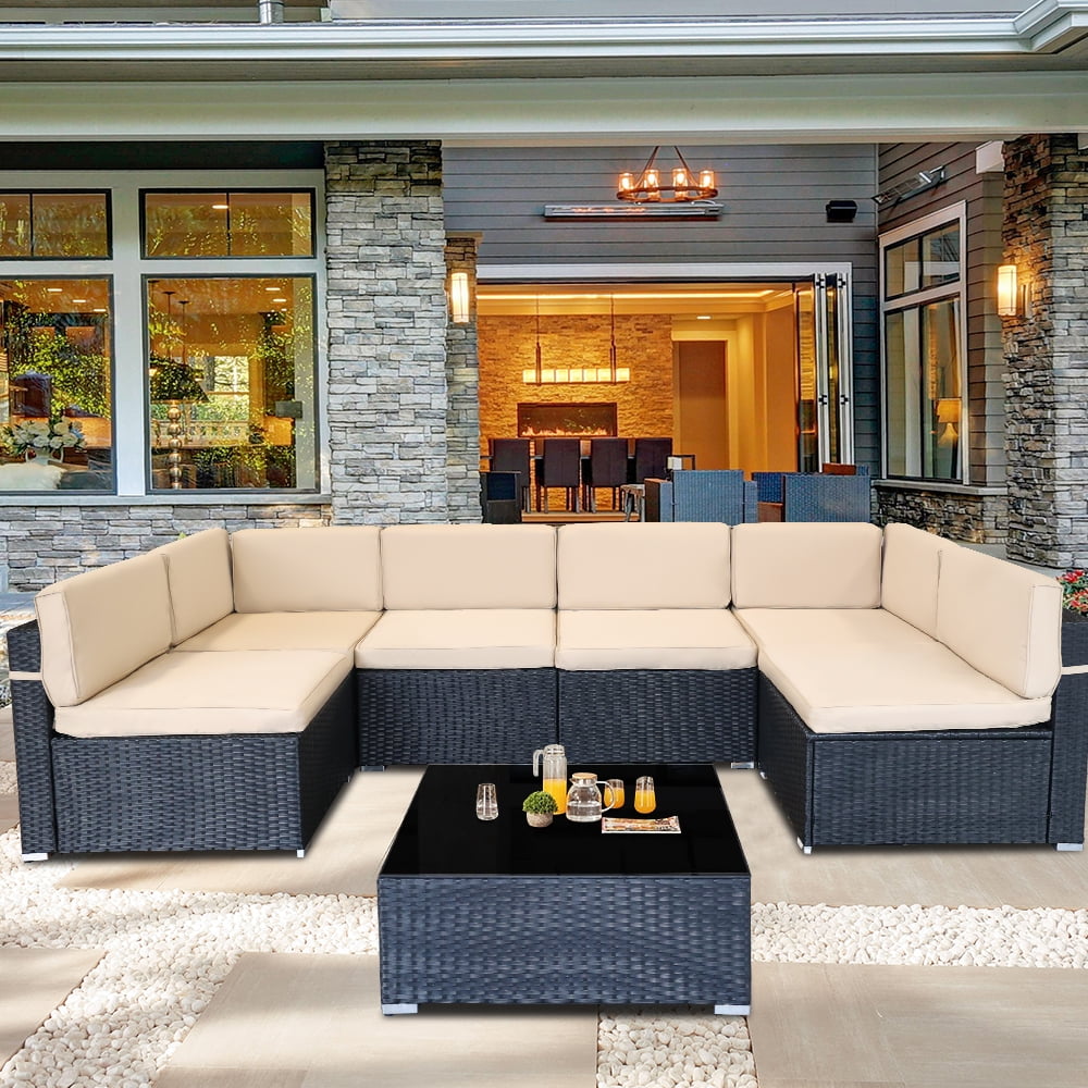 Segmart 7 Piece Rattan Sectional Sofa Set, Outdoor Conversation Set