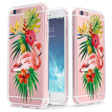 iPhone 6s Plus Case - True Color Clear-Shield Tropical Flamingo Printed on Clear Back - Soft and Hard Thin Shock Absorbing Dustproof Full Protection Bumper