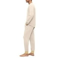 thumbnail image 4 of Dwelliawo Men's Viscose Pajamas Set Henley Neck Long Sleeve Tee and Pants Pockets Two Pieces Lounge Pj Loose Comfy Solid Trendy 2025 Fall Sleepwear Set Champagne S, 4 of 9