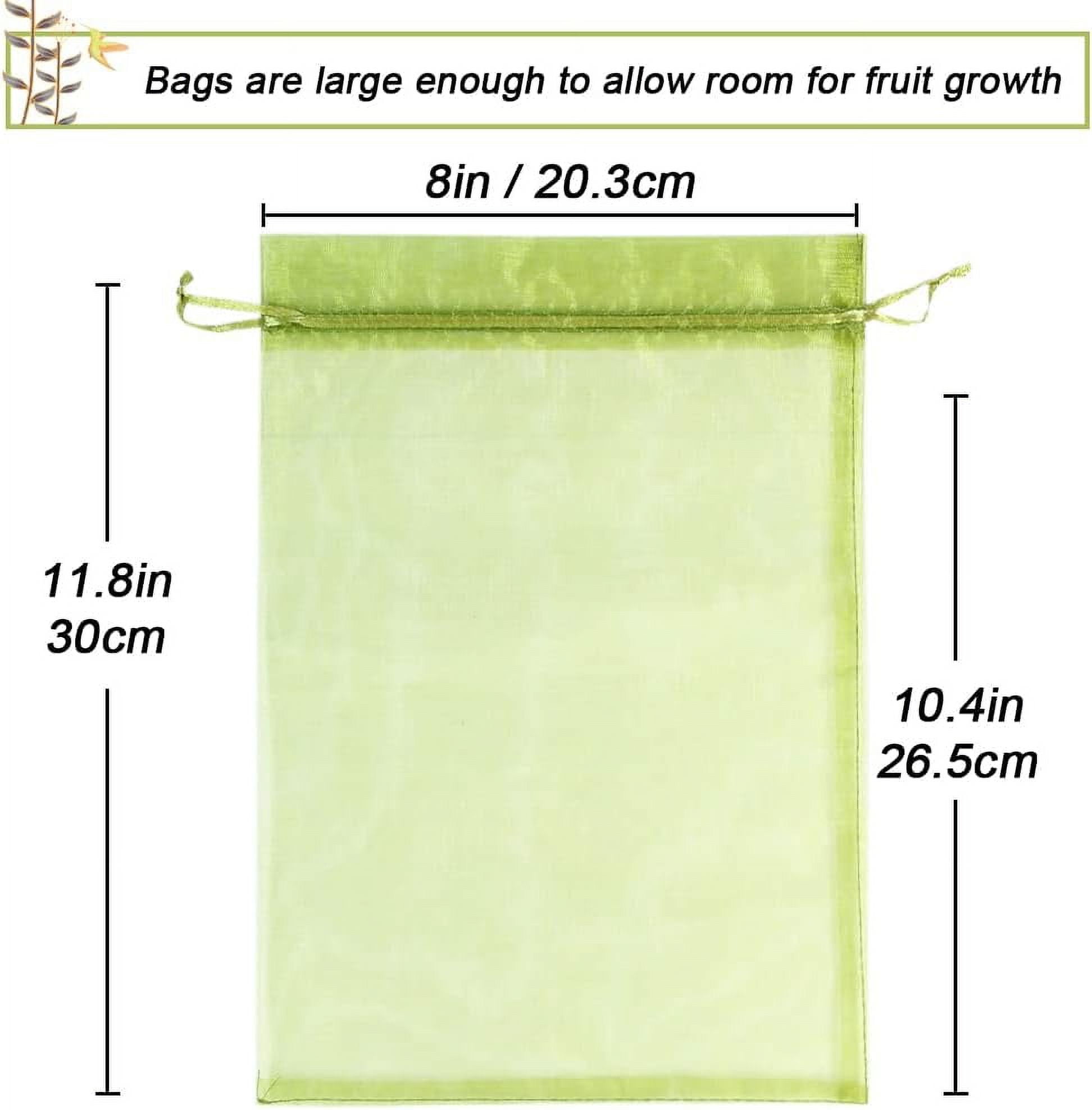 100pcs Fruit Protection Bags 8x12 inch, Green Netting Cover Bags Drawstring Mesh Fruit Protectors Pest Barrier for Grapes Mango Trees Veggies Garden