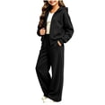 thumbnail image 2 of BXJX Girls Outfit Sets, Spring Fall Zip up Long Sleeve Hoodies and Sweatpants 2 Piece Sets Black Size 5-6 T, 2 of 7