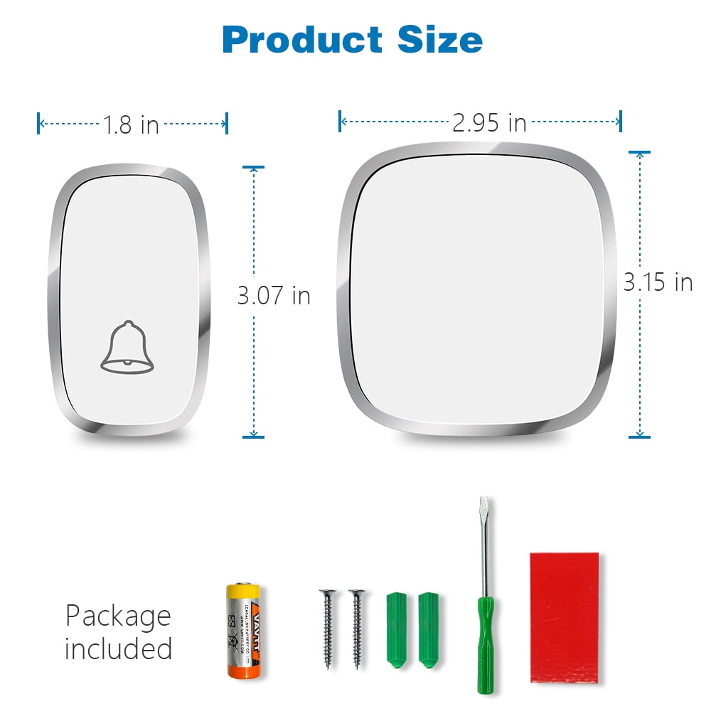 Kasonic Wireless Doorbell，Plug-Play Waterproof Bell Operating Range Up To 1000 Feet, Adjustable Volume, Quality Sound And LED Flash Indicator