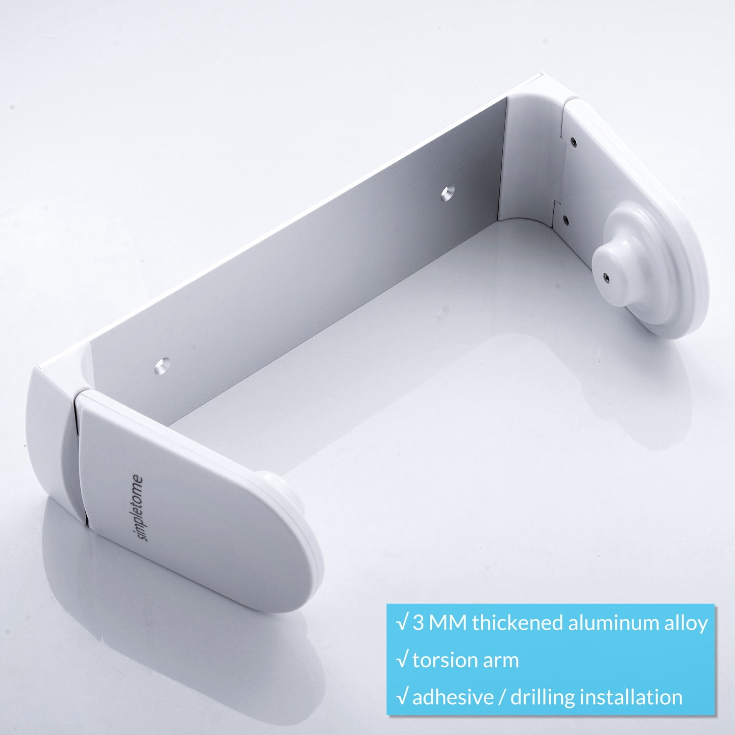 simpletome ONE HAND TEAR Paper Towel Holder Under Cabinet Adhesive or Drilling Installation Aluminum Alloy + ABS (White)