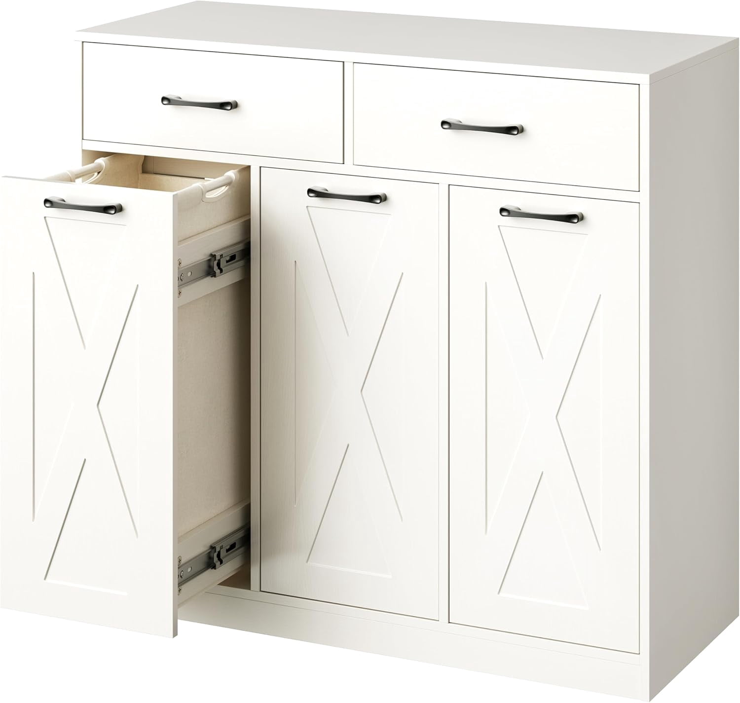 Laundry Hamper Cabinet, Laundry Basket 3 Section with 2 Storage Drawers, Laundry Sorter with Pull-Out Removable Large Bags, 3 x 15.87 Gallons (60L), for Laundry Room Bathroom, White YL01XLW
