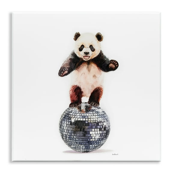 Stupell Industries Panda Balancing on Disco Ball Animals Painting Unframed Art Print Wall Art, 12 x 12