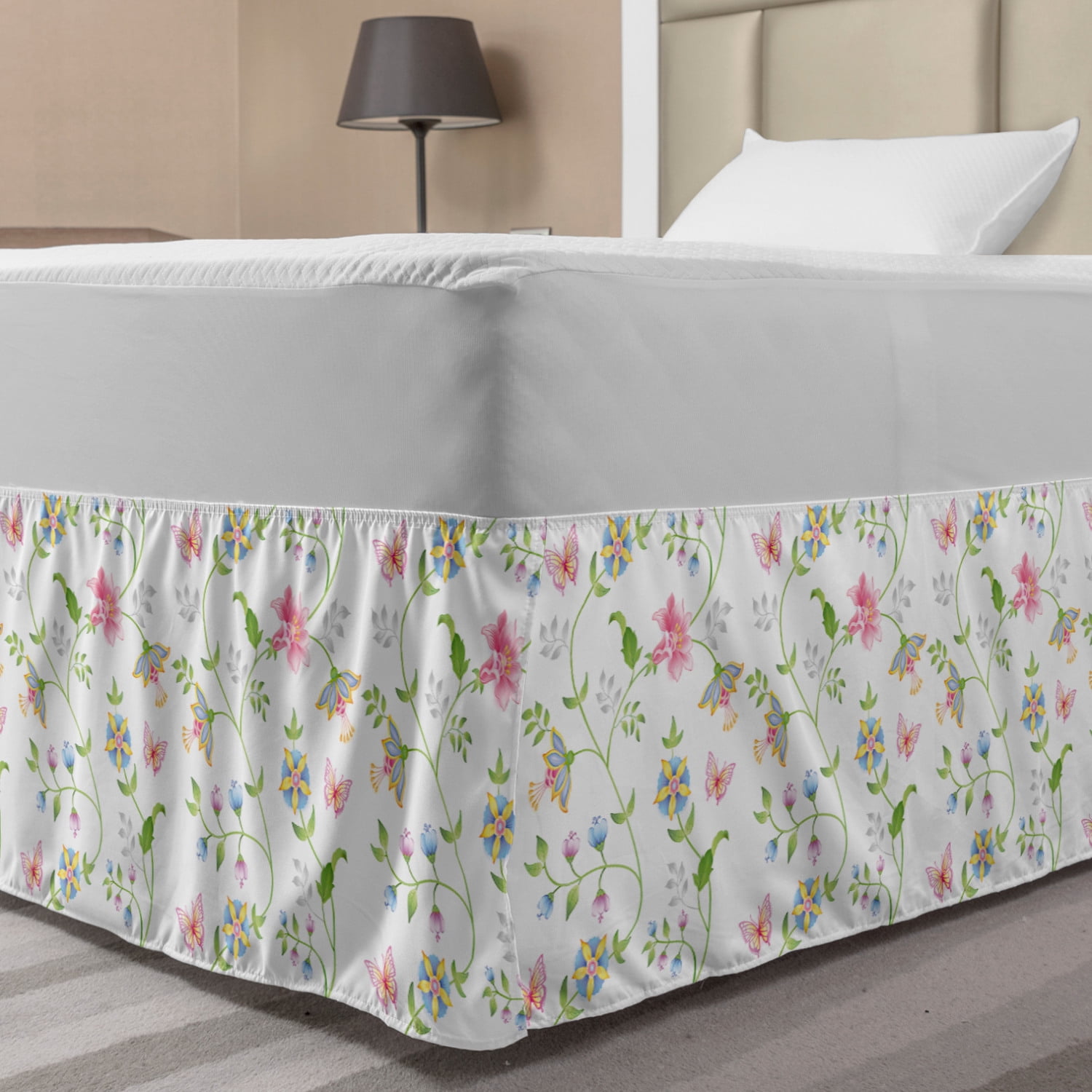 Flower Garden Bed Skirt, Botanical Theme Floral Elements Colorful