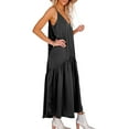 thumbnail image 4 of DYMADE Women Baggy Loose V-Neck Adjustable Spaghetti Strap Midi Pleated Dress, 4 of 4