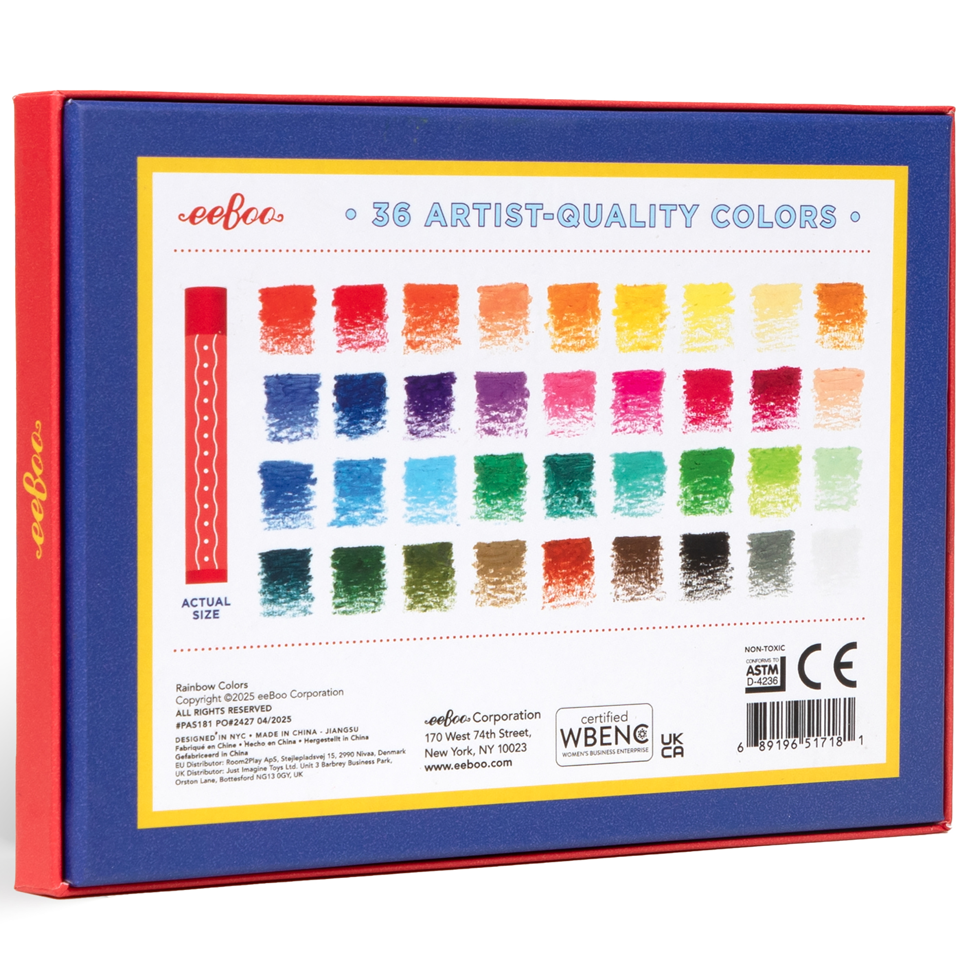 eeBoo: Oil Pastels – Rainbow - 36 Colors, Artist-Quality Sticks, Blendable Soft Texture, Hardcover Gift Box, Adults-Kids, Arts-Crafts-Drawing Supplies