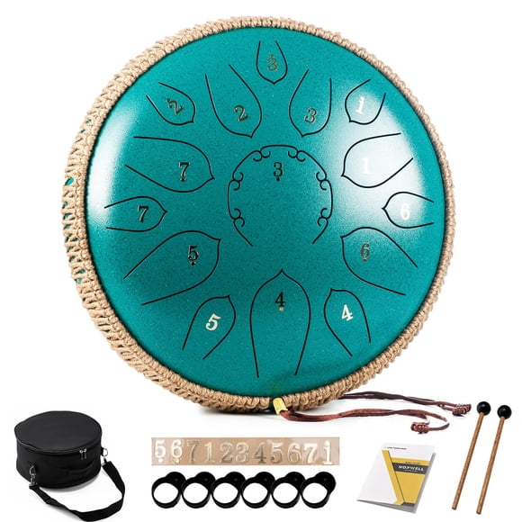 Tambor HOPWELL de acero, 15 notas, 30 cm, con libro de música, malaquita