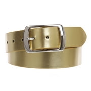 Women Casual Genuine Leather Dress Belt With Square Single Prong Buckle