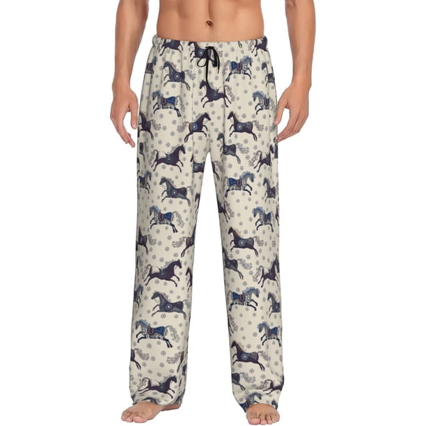 Fotbe Horse Pantalones de Pijama para Hombre, Pantalones de Dormir, Pantalones de Casa con Cintura Ajustable y Bolsillos-3X-Large
