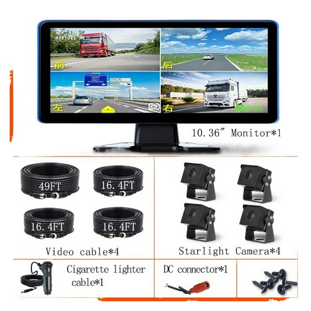 10.36 Inch Touch 4 CH Split Screen Car DVR Recorder Monitor Recorder With AHD Backup Camera For RVs/Truck/Bus/Pickups/Trailer ,Clear Images