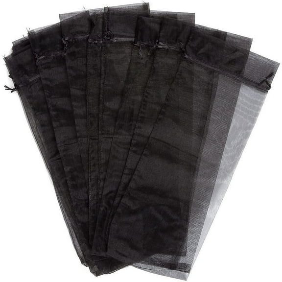 30Pcs Black Organza Wine Bottle Bags, Sheer Mesh Gift Pouches Covers Dresses with Drawstring for Halloween