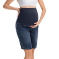 thumbnail image 2 of SROBPTY Maternity Women Shorts Solid High Waist Belly Support with Pockets Rolled Hem Half Length Stretch Denim Pants, 2 of 5