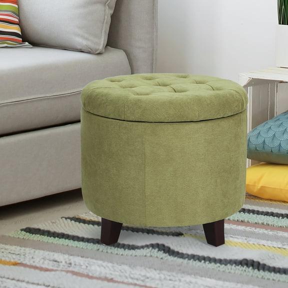 Joveco 19" Fabric Round Upholstered Storage Ottoman Footstool with Removable Lid, Green