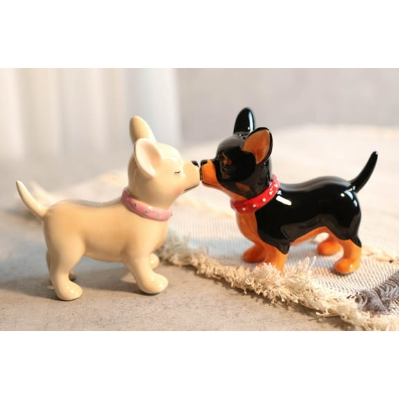 Kissing Chihuahua Couple Puppy Dogs Magnetic Ceramic Salt And Pepper Shakers Set