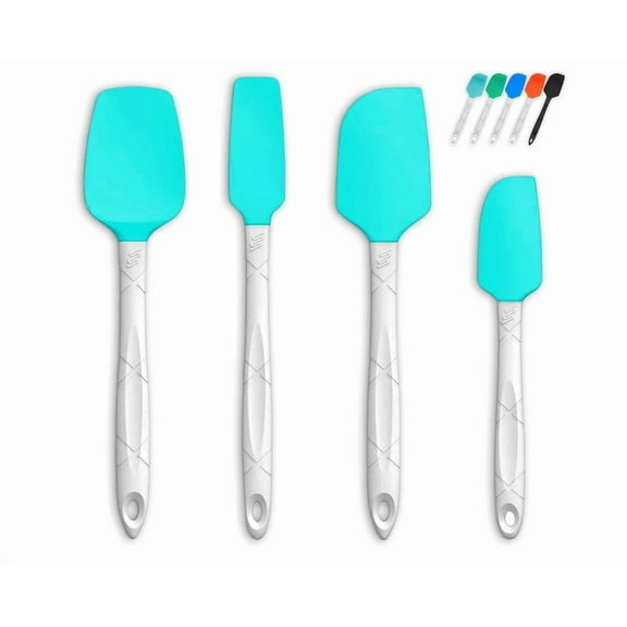 M KITCHEN Mistralli Silicone Teal Spatula Set-Heat Resistant & BPA Free - 4 Piece Nonstick Rubber Spatulas, Spoonula, Jar Scraper for Cooking, Baking, Mixing, Frosting - Dishwasher Safe.