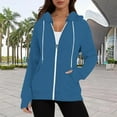 thumbnail image 3 of Ediodpoh Women's Casual Solid Color Long Sleeve Pocket Drawstring Hooded Zipper Hoodies for Women with Thumb Holes Blue S, 3 of 8