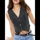 thumbnail image 3 of Chaleco Vaquero Sin Mangas con Cuello en V para Mujer, Chaleco Vaquero con Botones y Corte en la Parte Superior. Gris Negro S, 3 of 9