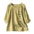 thumbnail image 2 of Siminsem Women's Cotton Linen Embroidered Top Round Neck Short Sleeve Loose Fit Breathable Summer Casual Blouse Embroidery Tunic Tops for Women Daily Wear, Green, XL, 2 of 4