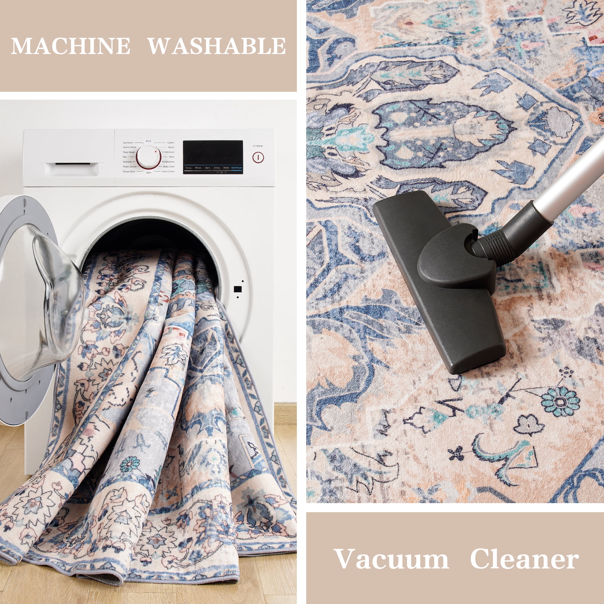 Jamfeel Washable Entry Rug Floral Print Washable Carpet 2x3 Small Rugs Entryway Kitchen Bedroom, Beige