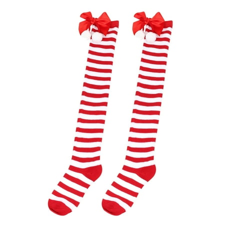 

Labakihah christmas stockings Christmas Bow Hairball Thigh High Long Stockings Over Knee Socks Christmas Party Socks Knee High Long Striped Stocking Socks D