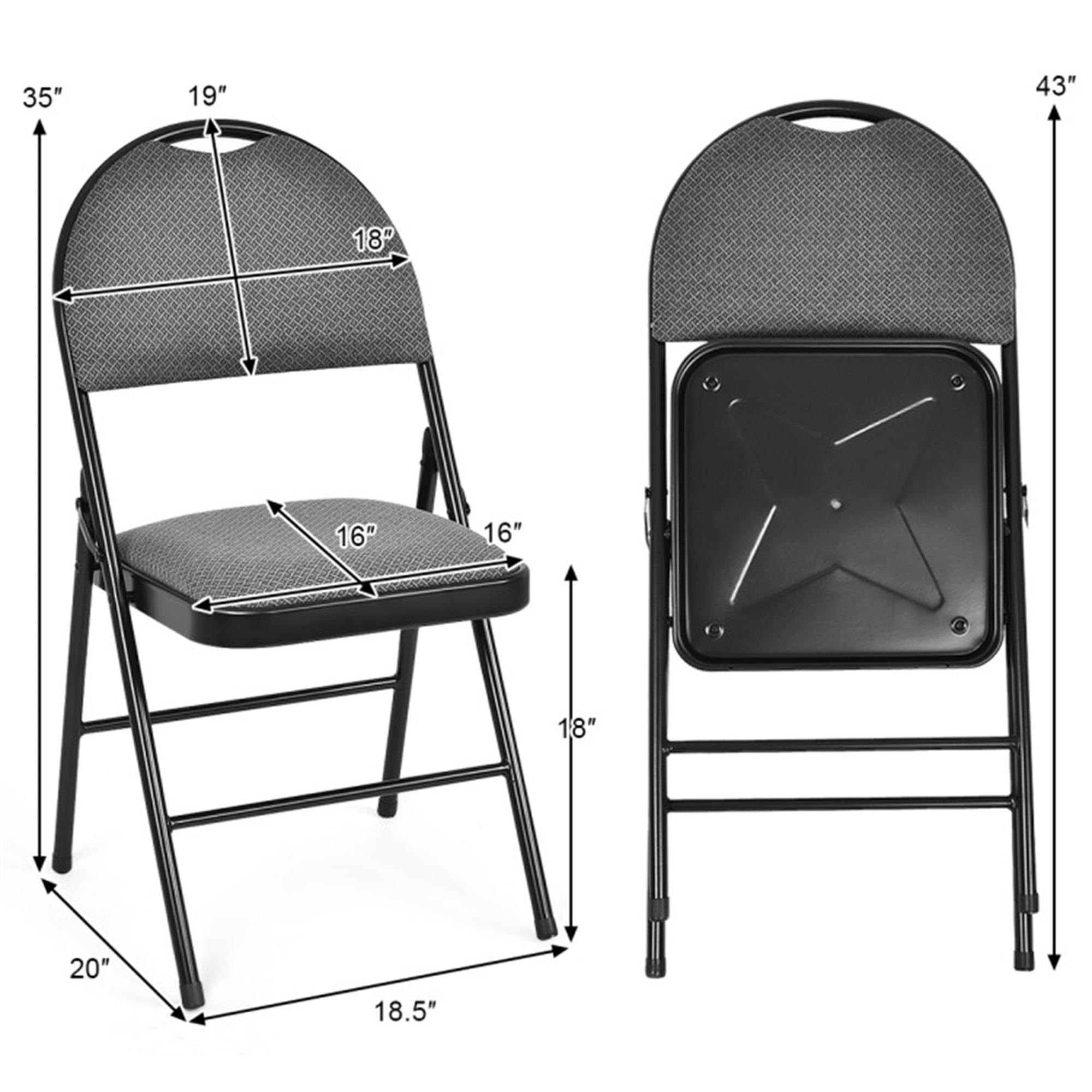 Demi Bonn 6 Pack Folding Chairs Portable Padded Office Kitchen Dining Chairs, Black